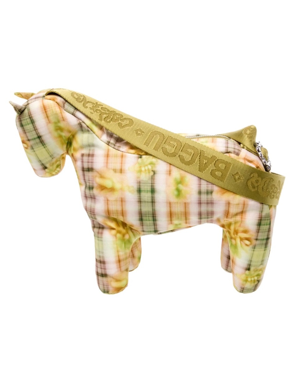 Collina Strada Plaid Horse-Shaped Shoulder Bag in Green and Yellow